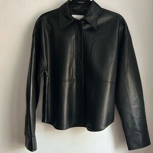 Aritzia Black Leather Button Down Shirt